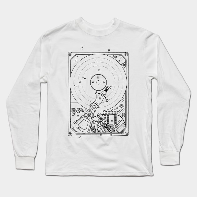 Hard Disk Drive Vintage Patent Hand Drawing Long Sleeve T-Shirt by TheYoungDesigns